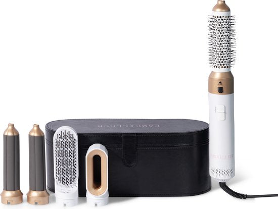 Fameilleur L’Essence Blanche – 5-in-1 Föhnborstel met Luxe Reisetui – Wit – Multistyler met 5 Opzetstukken – Krultang, Stijltang, Volumeborstel, Haardroger – Cadeau voor Haar –