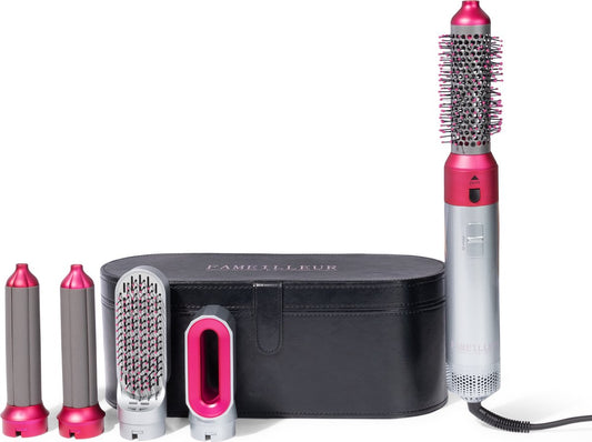 Fameilleur L’Essence Grise – 5-in-1 Föhnborstel met Luxe Reisetui – Grijs – Multistyler met 5 Opzetstukken – Krultang, Stijltang, Volumeborstel, Haardroger – Cadeau voor Haar